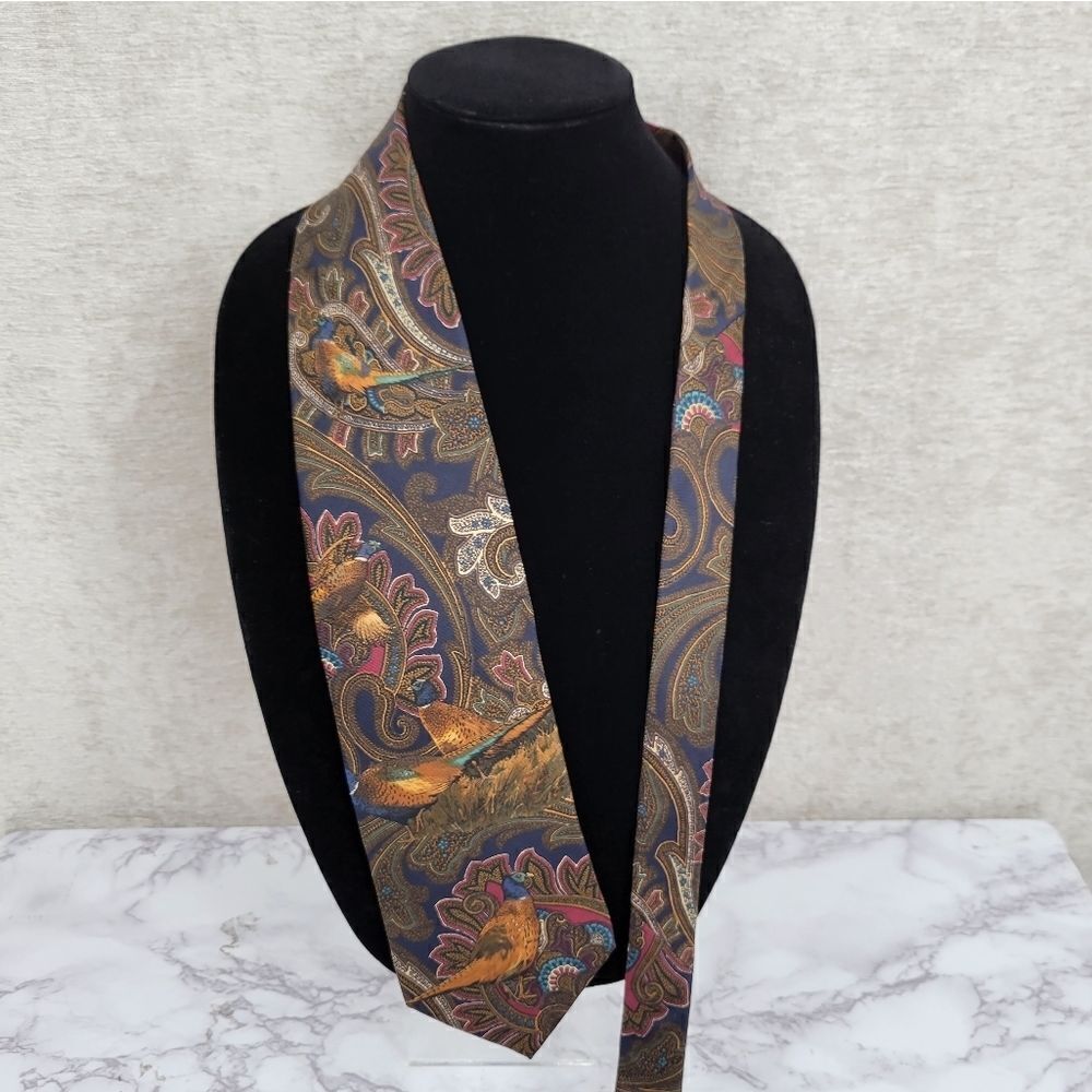 Courtenay Vintage Silk Pheasant and Paisley Necktie Men's Tie Preppy